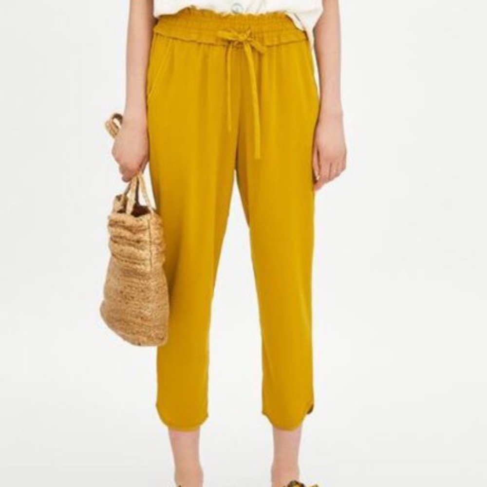 Zara Gold Paper Bag Waist Trousers